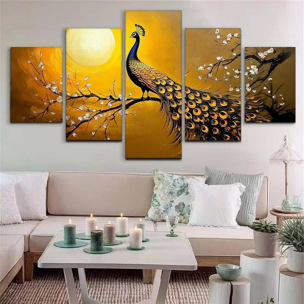 Peacock Diamond Art 5 Piece Diamond Painting Japanese Style 5D DIY Full Square Drill Dimond Art Paintings Crystal Rhinestones Crafts for Adults Gem Painting for Home Decor, 40 x 80 Inch, Model138