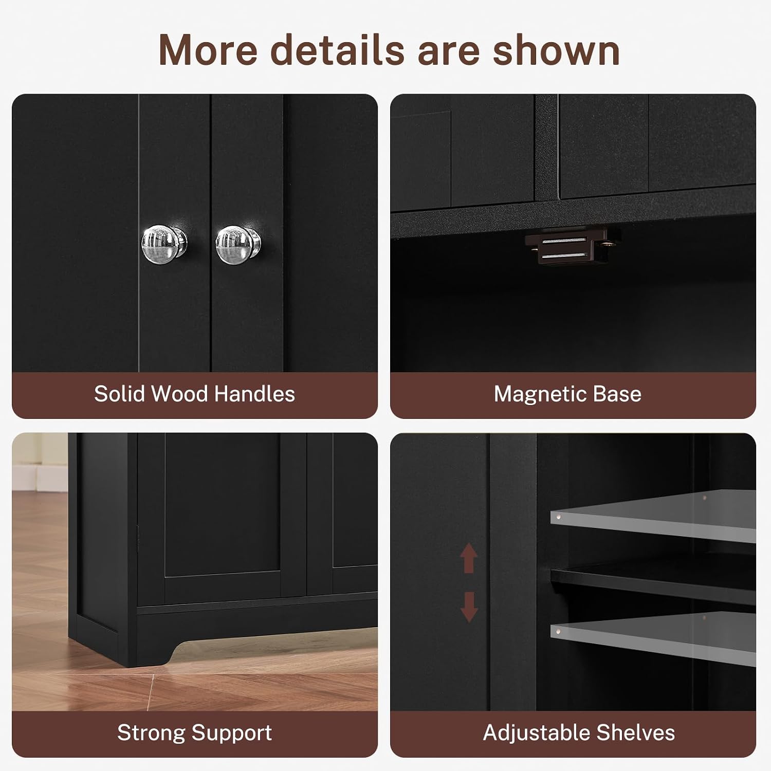 Iwell 57.8' H Tall Storage Cabinet with 2 Drawers & 2 Adjustable Shelves, Kitchen Cabinet with 4 Doors, Tall Cabinet for Living Room, Dining Room, Entryway, Black