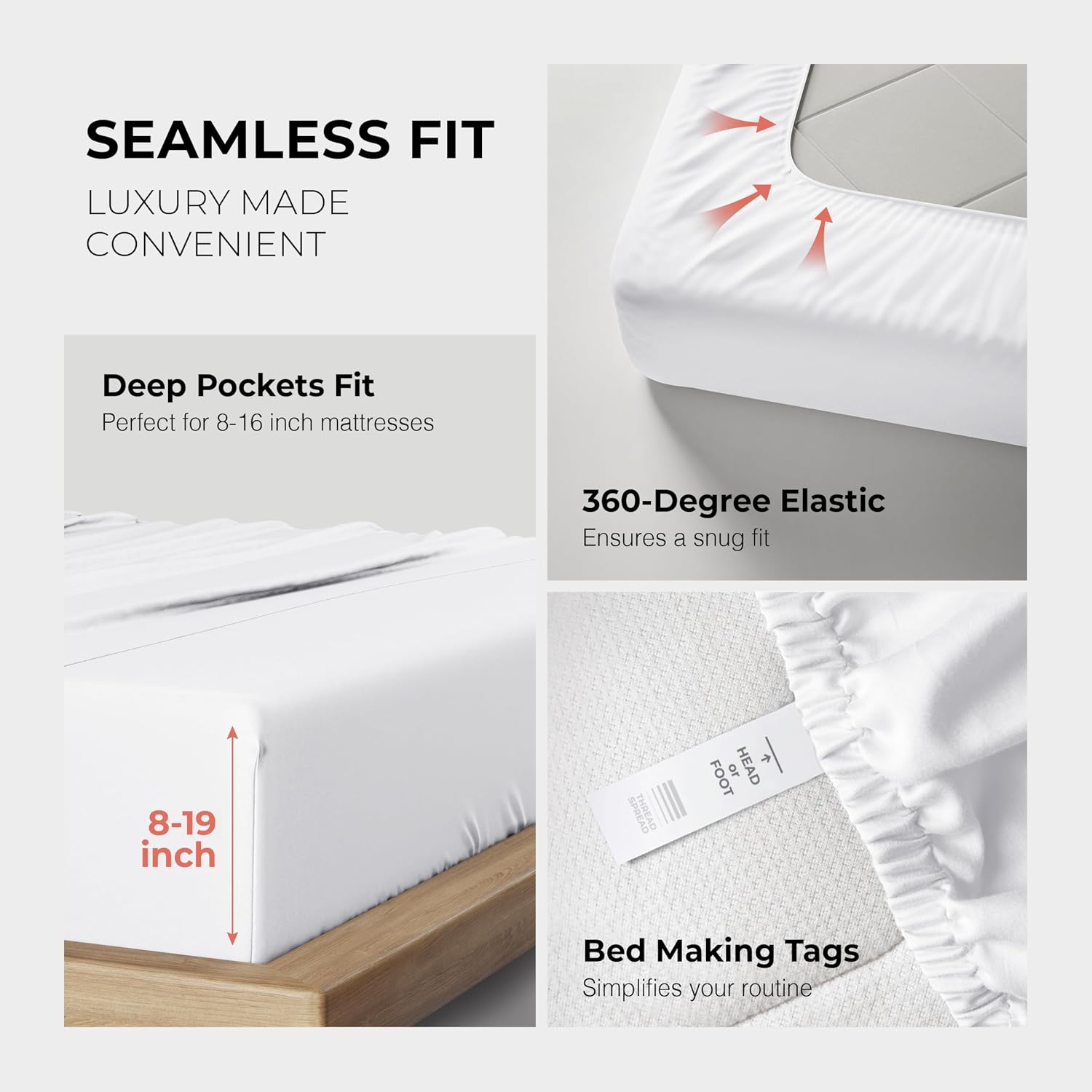 THREAD SPREAD 100% Egyptian Cotton Queen Sheets Set - 1200 Series Plush Collection Luxury Egyptian Cotton Sheets Queen Size Deep Pocket (4 PC, White), Soft, Cooling, Sateen Weave Sheet Set