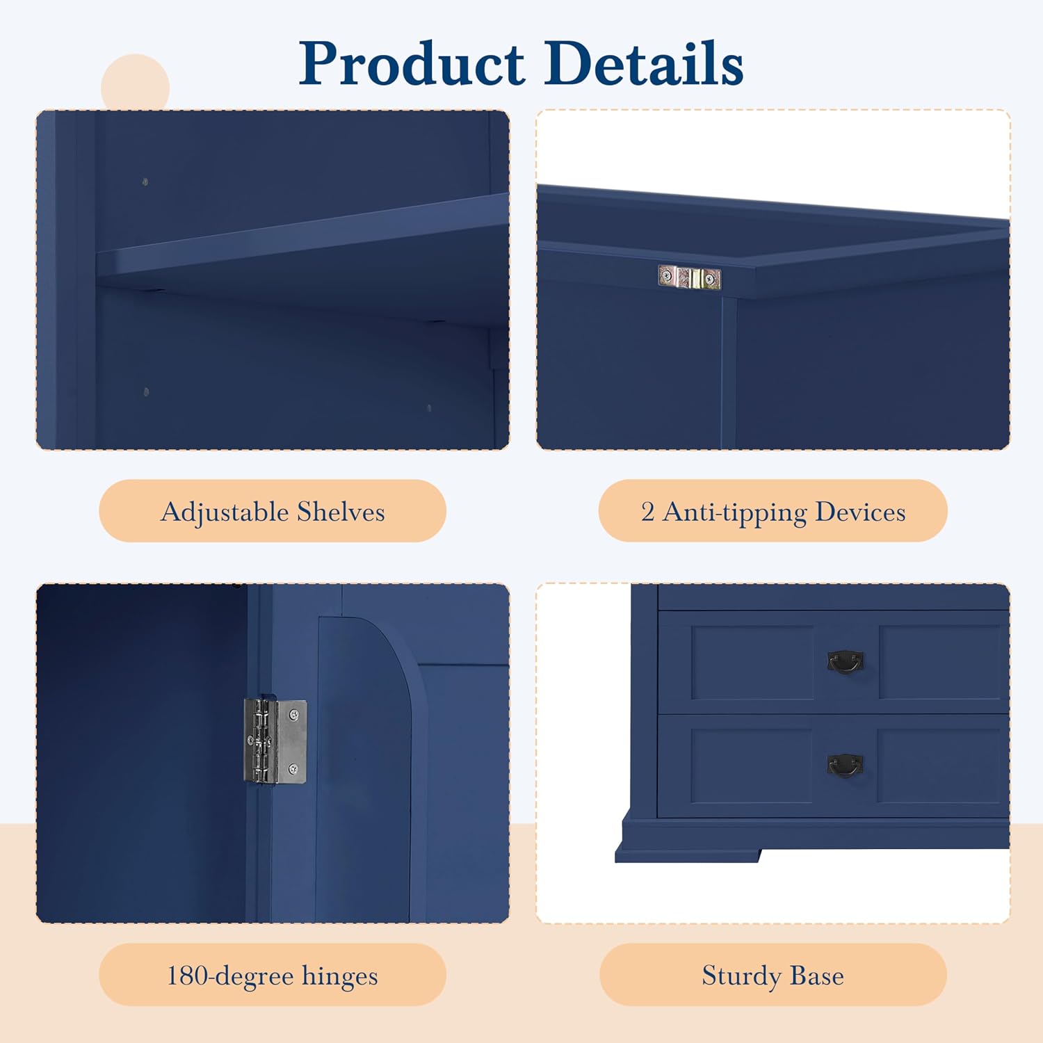 Modern 78.3 inch Large Kitchen Pantry Storage Cabinet, Traditional Buffet Cabinet with Hutch and Drawers, Wood Freestanding Tall Storage Cabinet with Door Shelf and Adjustable Shelves (Blue//2)