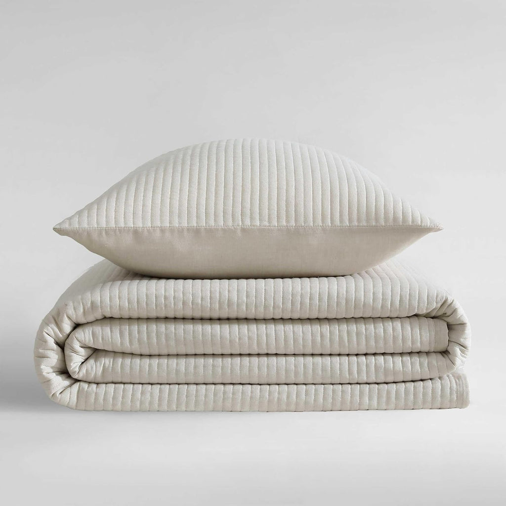 Calvin Klein - Queen Quilt Set, Luxuriously Soft Channel Stitch Bedding with Matching Shams (Mini Channel Stitch Solid Beige, Queen)