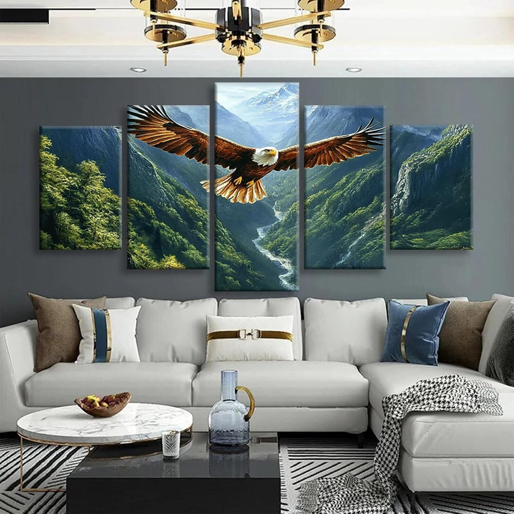 Eagle Diamond Art 5 Piece Diamond Painting Animal 5D DIY Full Square Drill Dimond Art Paintings Rhinestones Crafts for Adults Gem Painting for Home Decor, Large Artwork for Wall 36 x 70 Inch, Model336