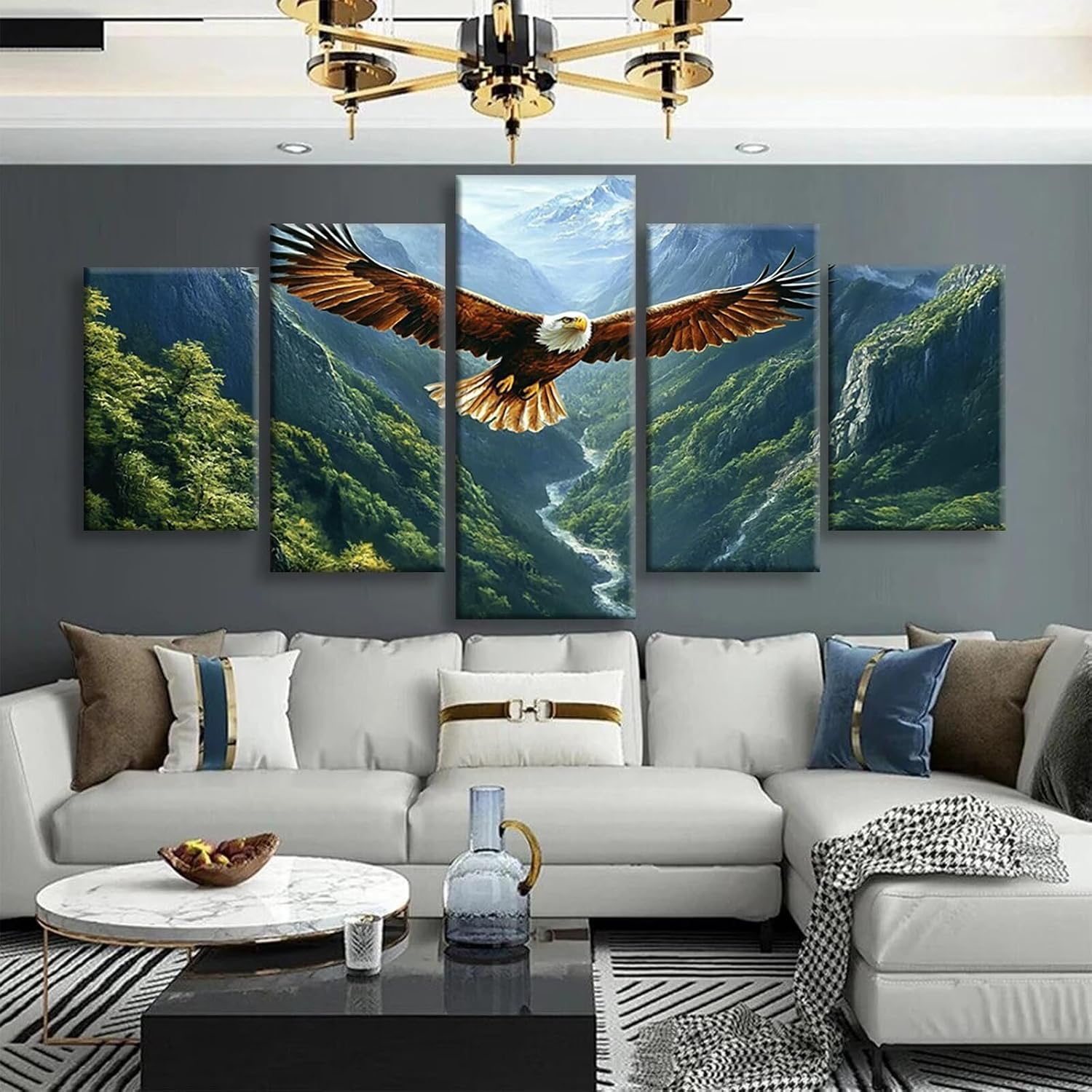 Eagle Diamond Art 5 Piece Diamond Painting Animal 5D DIY Full Square Drill Dimond Art Paintings Rhinestones Crafts for Adults Gem Painting for Home Decor, Large Artwork for Wall 36 x 70 Inch, Model336