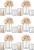 Hewory Glass Hurricane Candle Holder Set of 18, Black Large Hurricane Centerpiece for Table, Tall Floor Square Pillar Candle Holders Lantern Set for Wedding, Anniversary, Party, Fireplace, Dining Room