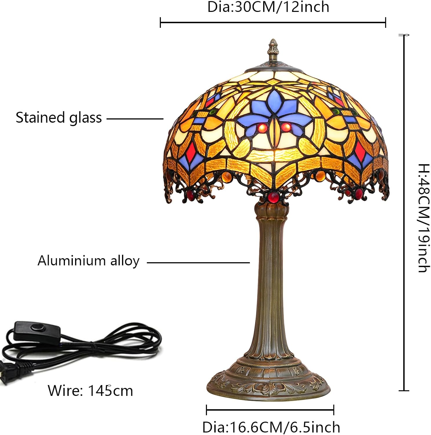 Tiffany Lamp Stained Glass Table Lamp Antique Desk Light for Bedside Nightstand Bedroom Living Room Home Office Unique Cute Accent Decor Light Include LED Bulb