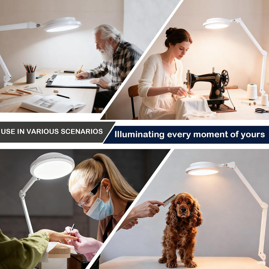 30W LED Desk Lamp with Clamp, 95+CRI, 5 CCT Modes & Dimmable, High CRI>95, Flexible Adjustable Task Light for Office, Makeup, Workbench, Crafts(White)