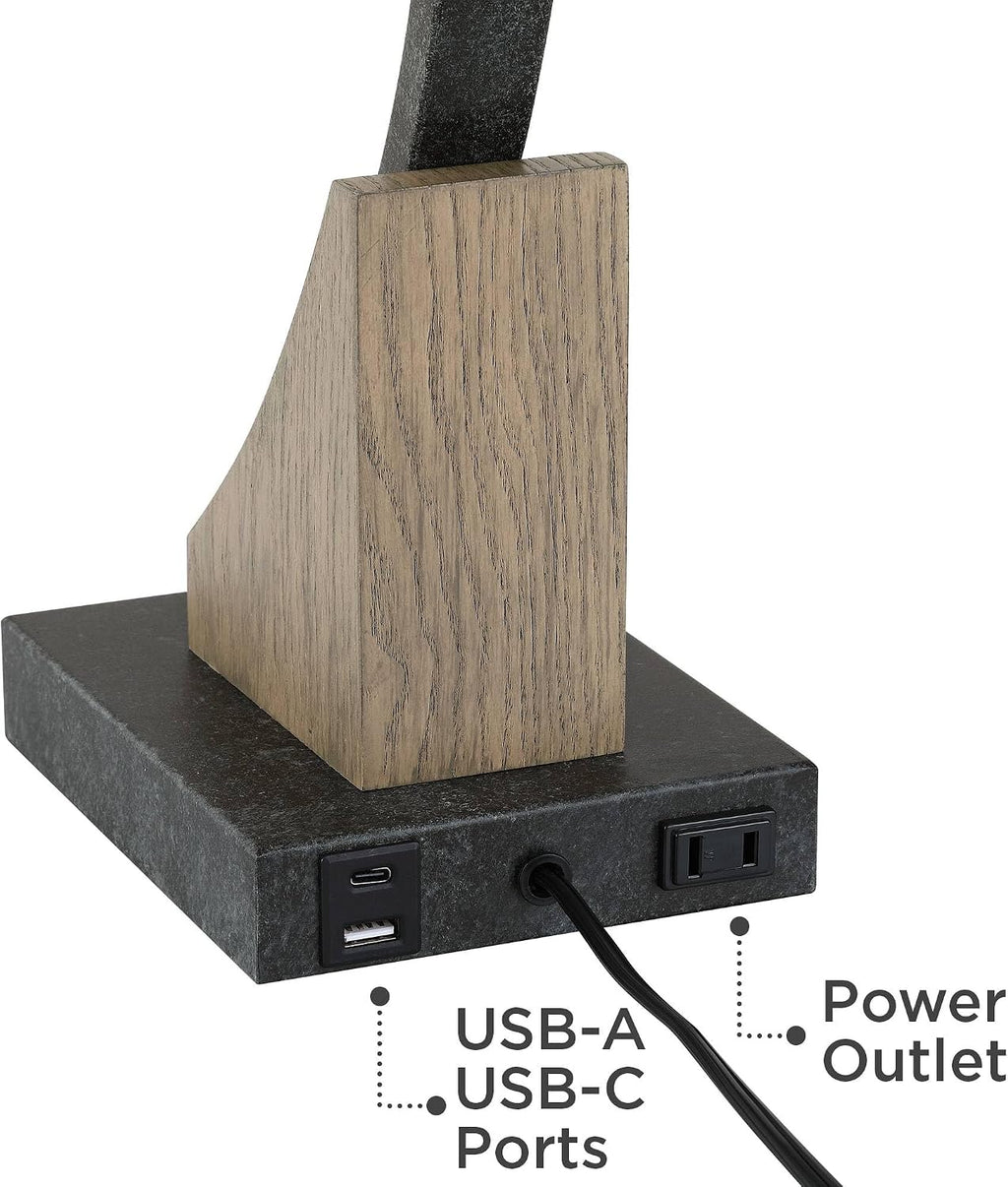 Franklin Iron Works Oak River 22' High Rustic Farmhouse Desk Table Lamp with USB Charging Ports A+C and AC Power Outlet in Base Gray Wash Mica Shade Living Room Bedroom House Bedside Nightstand Home