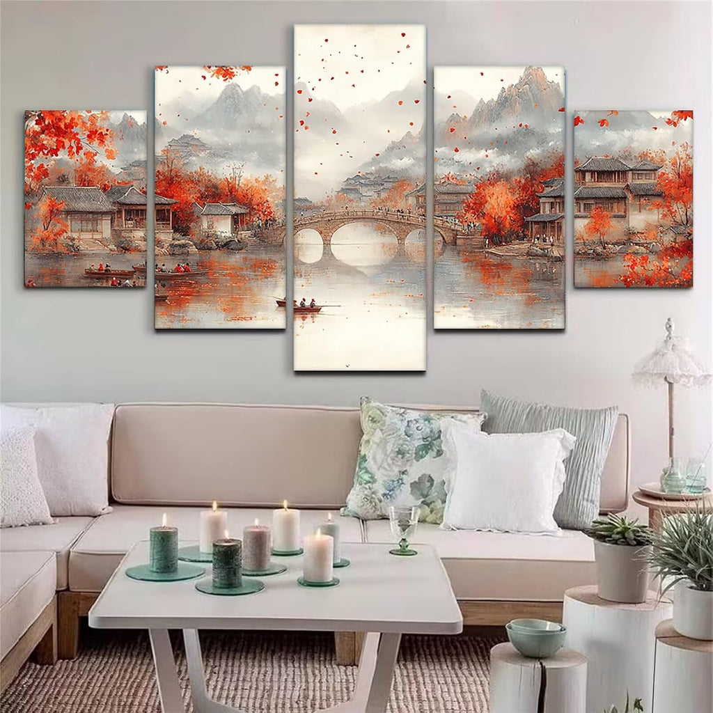 Japan Diamond Art 5 Piece Diamond Painting Landscape 5D DIY Full Round Drill Dimond Art Paintings Rhinestones Crafts for Adults Gem Painting for Home Decor Large Artwork for Wall 36 x 70 Inch,Model129