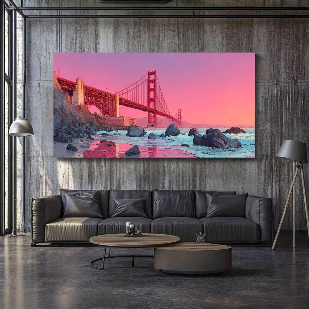 Golden Gate Bridge Diamond Art Kits for Adults Landscape Diamond Painting 40x80in, Dimond Color By Numbers for Adults, DIY Rhinestones Cross stitch Embroidery Kit for House Wall Art Room Decor JXL7180