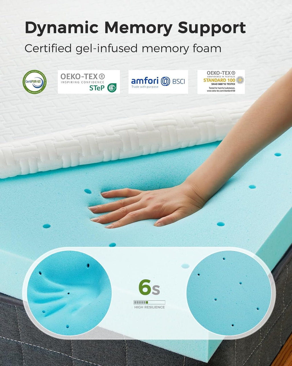 PERLECARE King Mattress Topper - 3 Inch Cooling Memory Foam Mattress Pad Made with CertiPUR-US® Certified Foam, Bed Topper with Bamboo Cover,Removable & Washable & Non-Slip