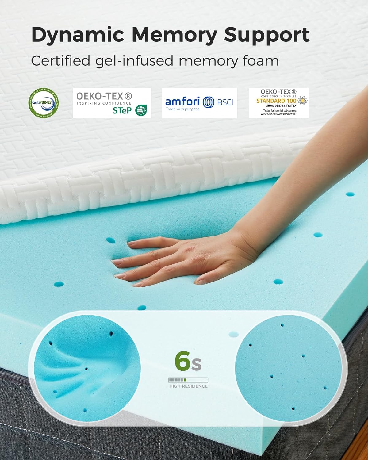 PERLECARE King Mattress Topper - 3 Inch Cooling Memory Foam Mattress Pad Made with CertiPUR-US® Certified Foam, Bed Topper with Bamboo Cover,Removable & Washable & Non-Slip