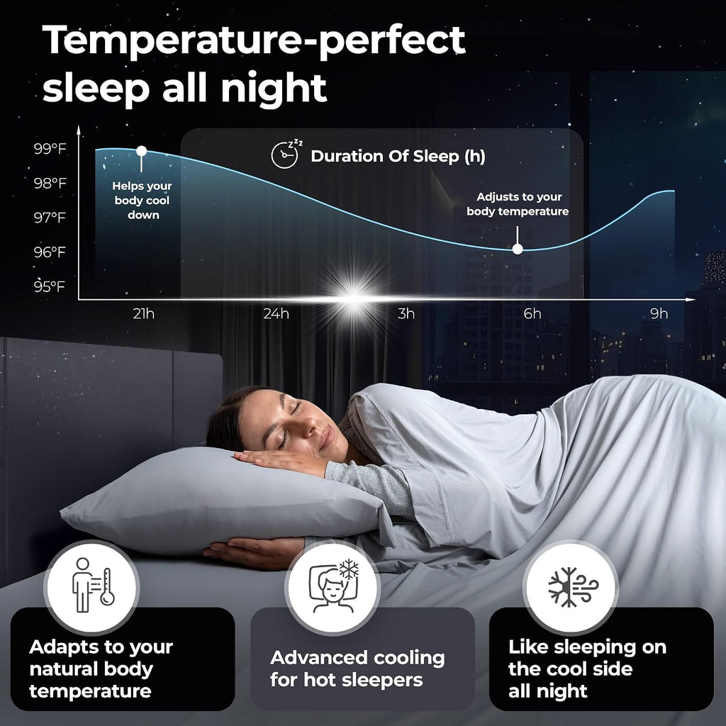 Silvery Restcool™ Silver Infused Bed Sheets Set - Award-Winning Self-Cooling Fabric for Hot Sleepers with Self-Cleaning Silvery Technology™ That Stays Fresh 3X Longer (Gray, Twin XL)