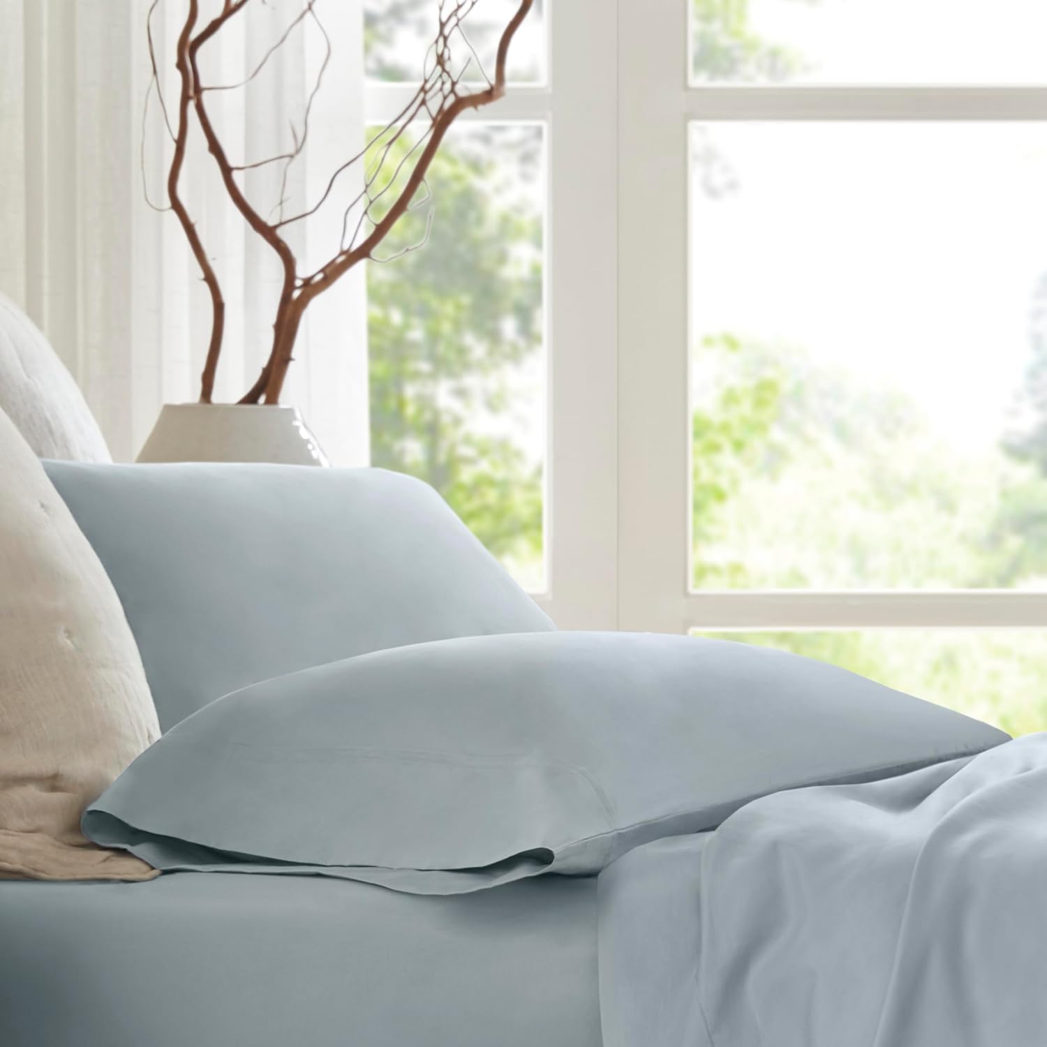 Harbor House Luxury 100% Egyptian Cotton Sheet Set, 400 Thread Count Sateen Weave, Soft & Breathable Bed Sheets with Deep Pocket, 4-Piece Queen Bedding Set, Blue