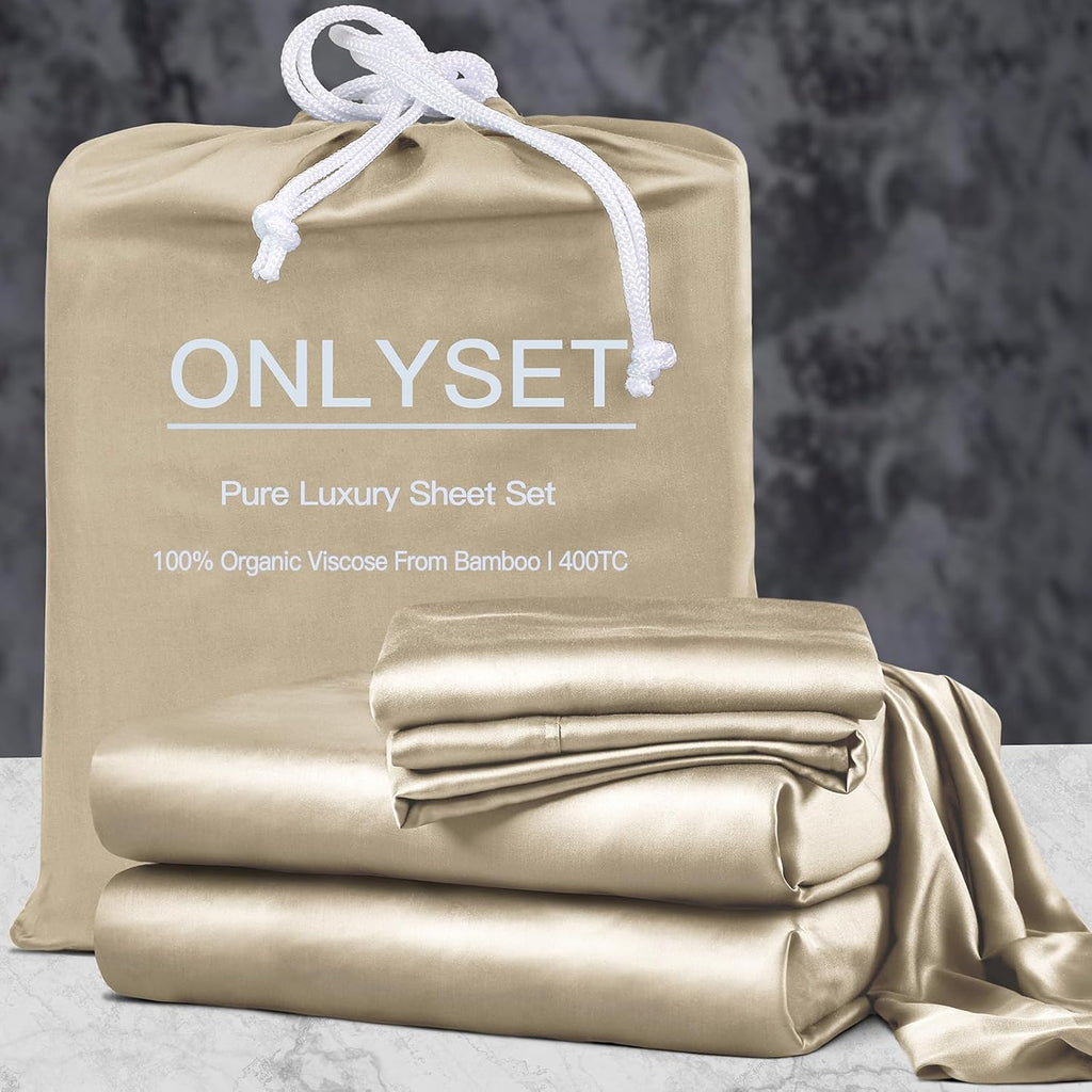 18-24 Inch Extra Deep Pocket King Sheet Set, 100% Viscose Derived from Bamboo Sheets King Size Bed Sheets, 4Pcs Soft Taupe Cooling Sheets for Hot Sleepers
