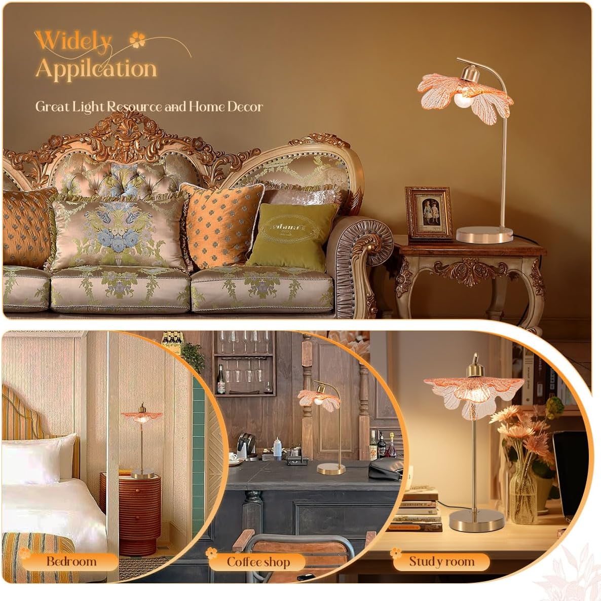 Mid Century Modern Table Lamps 2-Pack with Touch Switch, 18.9-inch Tall Gold Nightstand Lamps Amber Glass Bedside Lamps for Living Room Bedroom Office