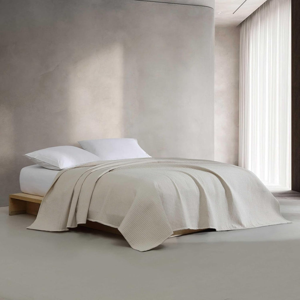 Calvin Klein - Queen Quilt Set, Luxuriously Soft Channel Stitch Bedding with Matching Shams (Mini Channel Stitch Solid Beige, Queen)