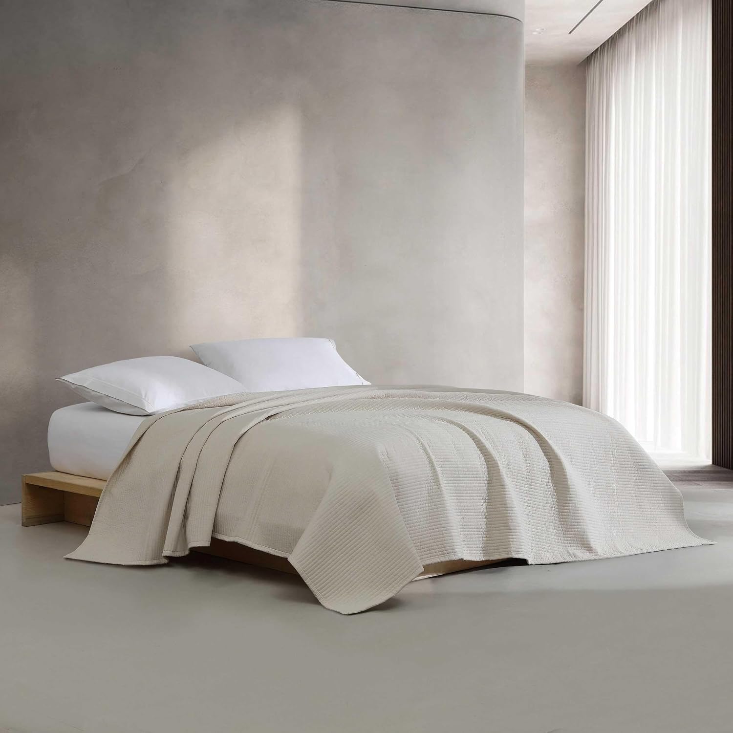 Calvin Klein - Queen Quilt Set, Luxuriously Soft Channel Stitch Bedding with Matching Shams (Mini Channel Stitch Solid Beige, Queen)
