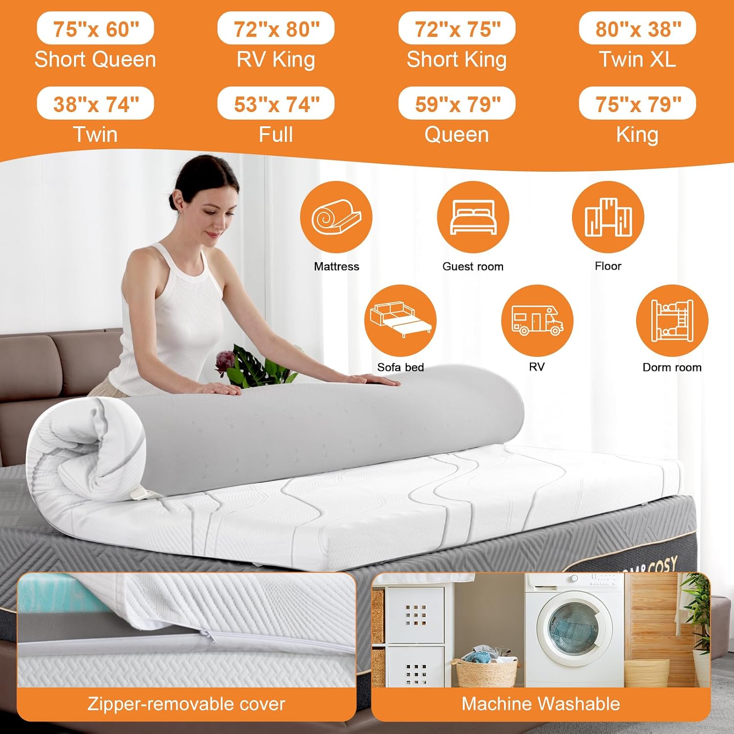 Extra Firm Mattress Topper King Size 4 Inch, Cooling Egg Crate Gel+Bamboo High Support Mattress Pad with Removable Cover, Bed Topper for Pain Relief,No Smell,CertiPUR-US, 79 * 75