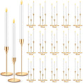 FillTouch 60 Pcs Gold Candlestick Holders with LED Flameless Candles Bulk Includes 30 Metal Candle Holders and 30 Battery Operated Candles for Wedding Table Centerpieces Home Decor(White)