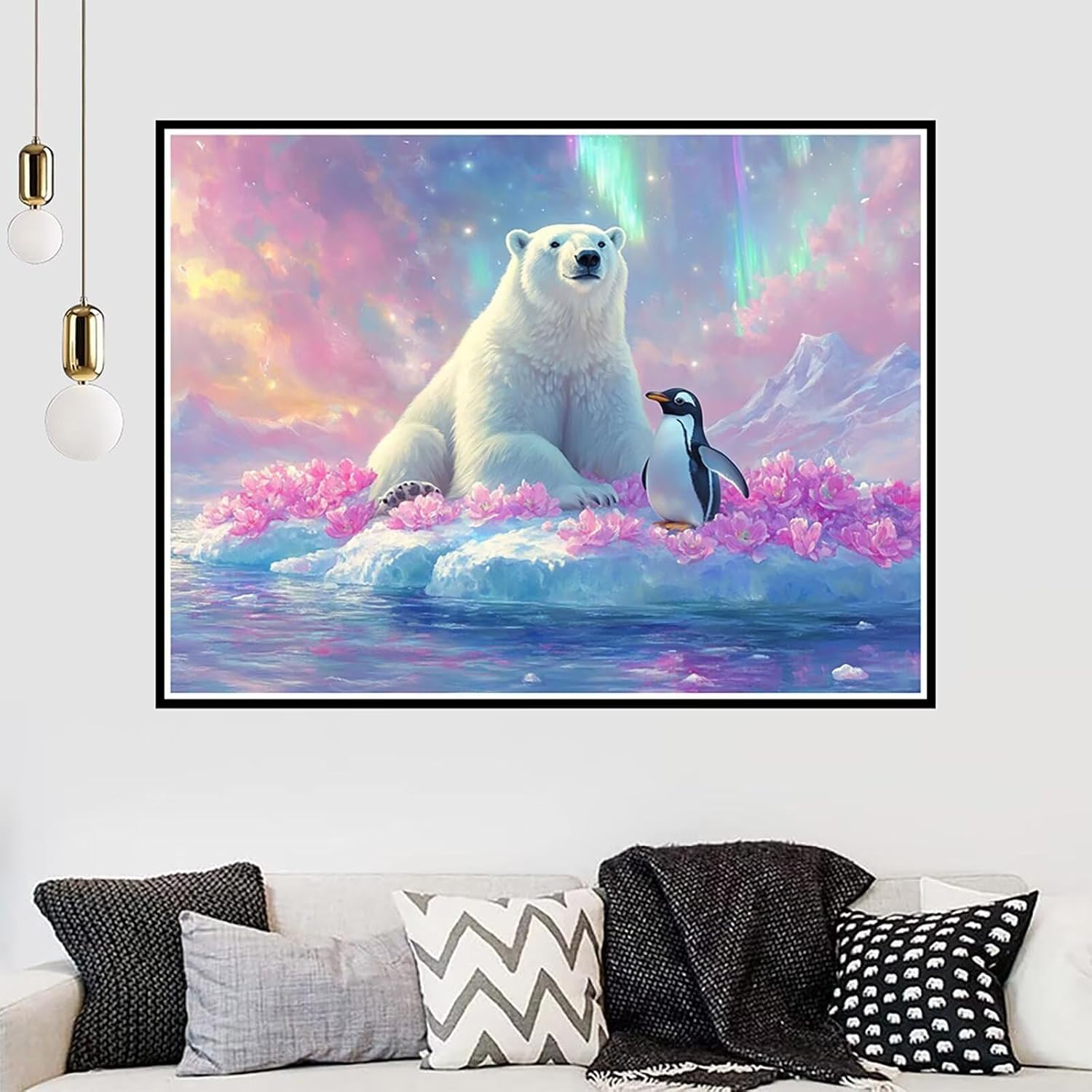 Polar Bear Diamond Art Kits for Adults, Penguin Diamond Painting Large 48 X 36 Inch, Gem Art Crafts for Adults Mosaic Kits, Full Drill Round Dimond Dots Crystal Paintings for Home Decor -zjn250118Q