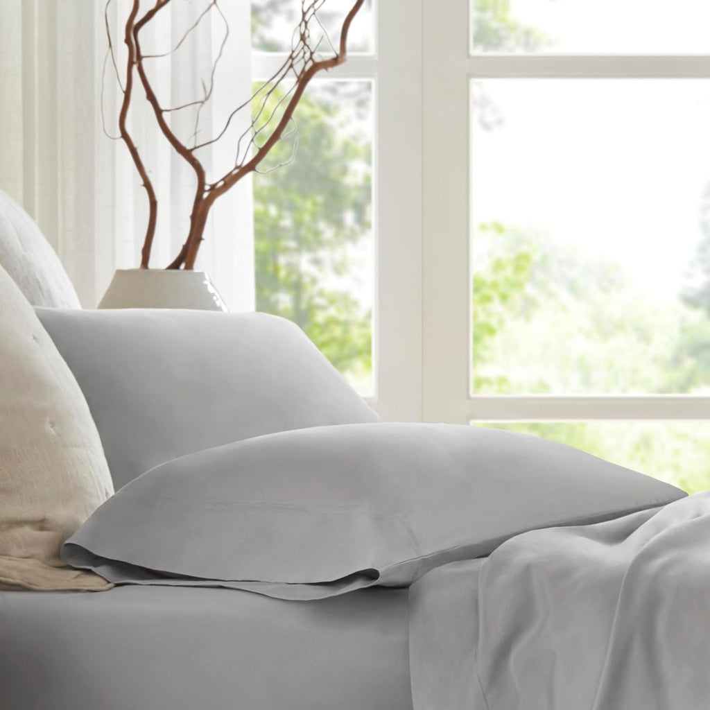 Harbor House Luxury 100% Egyptian Cotton Sheet Set, 400 Thread Count Sateen Weave, Soft & Breathable Bed Sheets with Deep Pocket, 4-Piece Queen Bedding Set, Gray