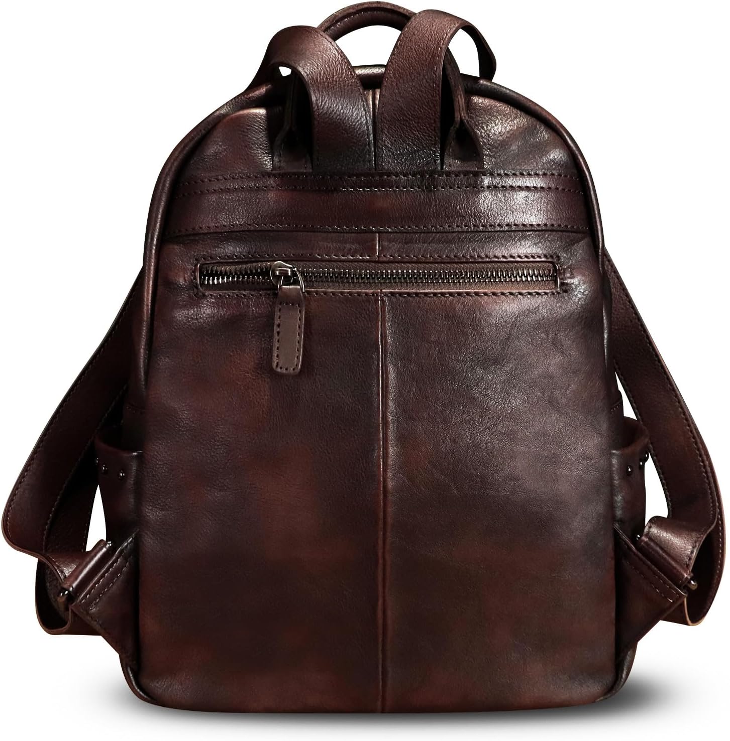 Genuine Leather Backpack Purse for Women Vintage Casual Daypack College Bag Handmade Cowhide Western Rivets Rucksack (Coffee)
