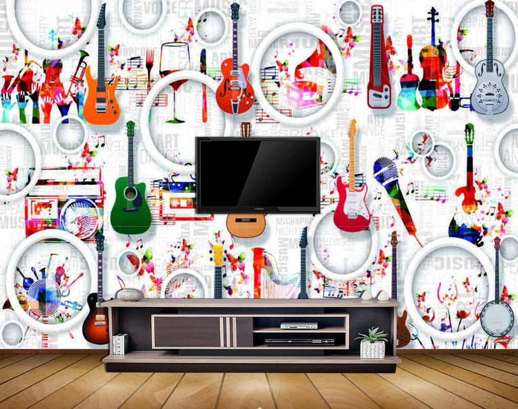 Exclusive BVZ1502 Musical Instruments Notes Microphones Wine Galsses Butterflies HD 3D Wallpaper(304 cm x 243 cm)