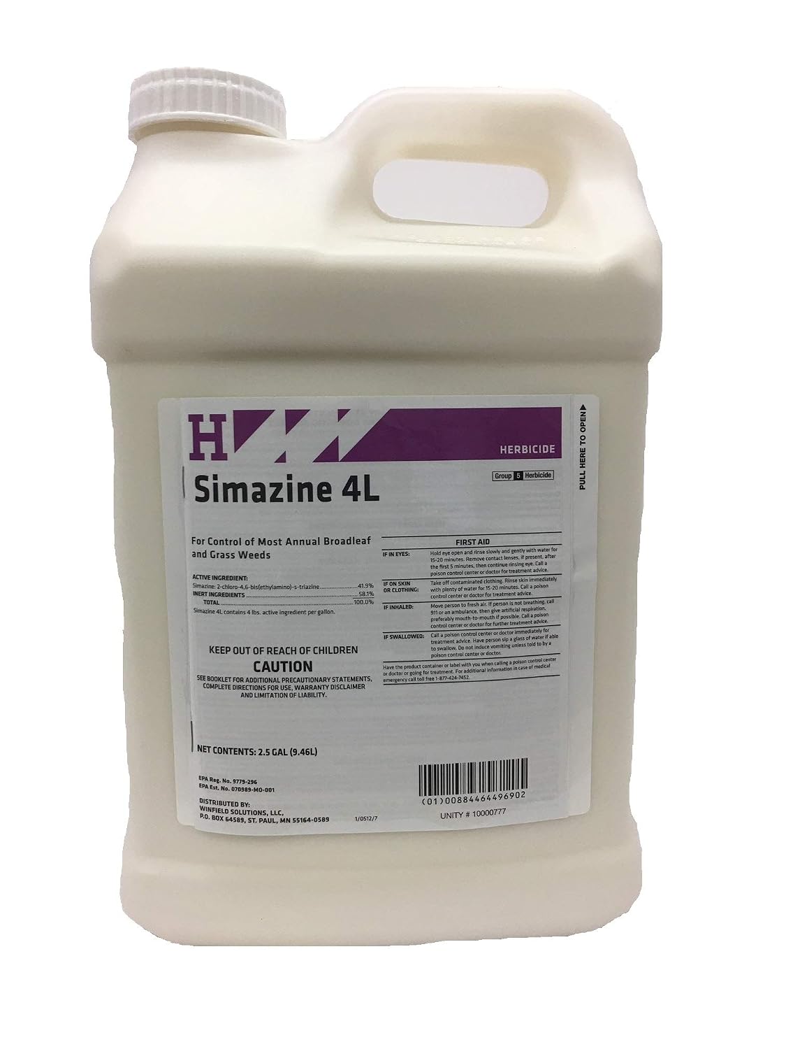 Simazine 4L preemergence herbicide that controls a wide range of grasses and broadleaf weeds. 2.5 Gallon