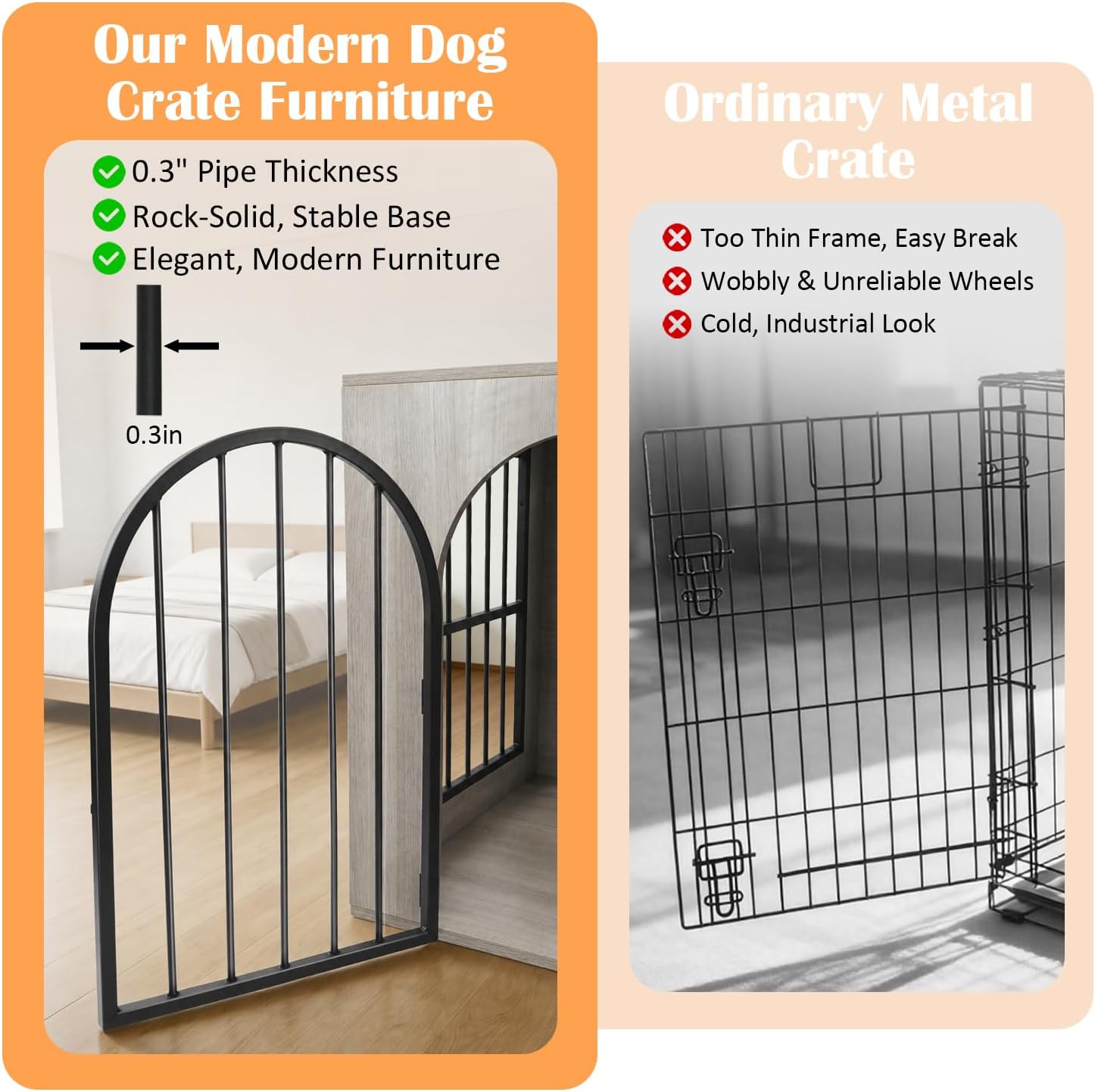 32' Dog Crate Furniture, Heavy Duty Wooden Chewproof Dog Kennel with Adjustable Bowls & Escape-Proof Lock, Decorative Pet Cage Dog House for Small Medium Dogs, Grey