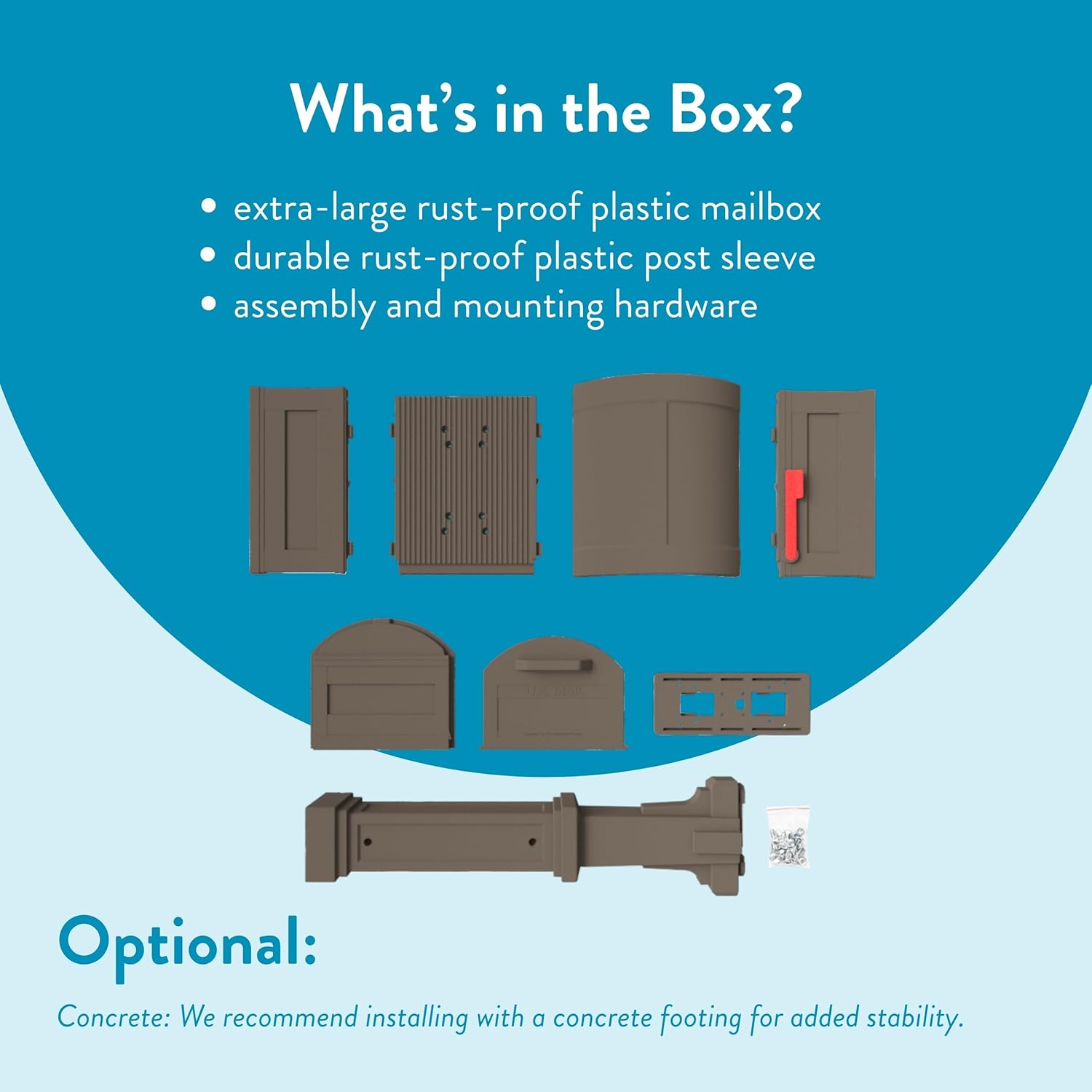 Architectural Mailboxes Grand Haven Plastic Mailbox and Post Kit, GHC40MAM, Mocha, Extra Large Capacity