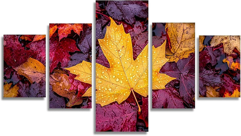 Maple Leaves Diamond Art 5 Piece Diamond Painting Autumn 5D Full Round Drill Dimond Art Paintings Crystal Crafts for Adults Gem Painting for Home Decor, Large Artwork for Wall 40 x 80 Inch, Model177