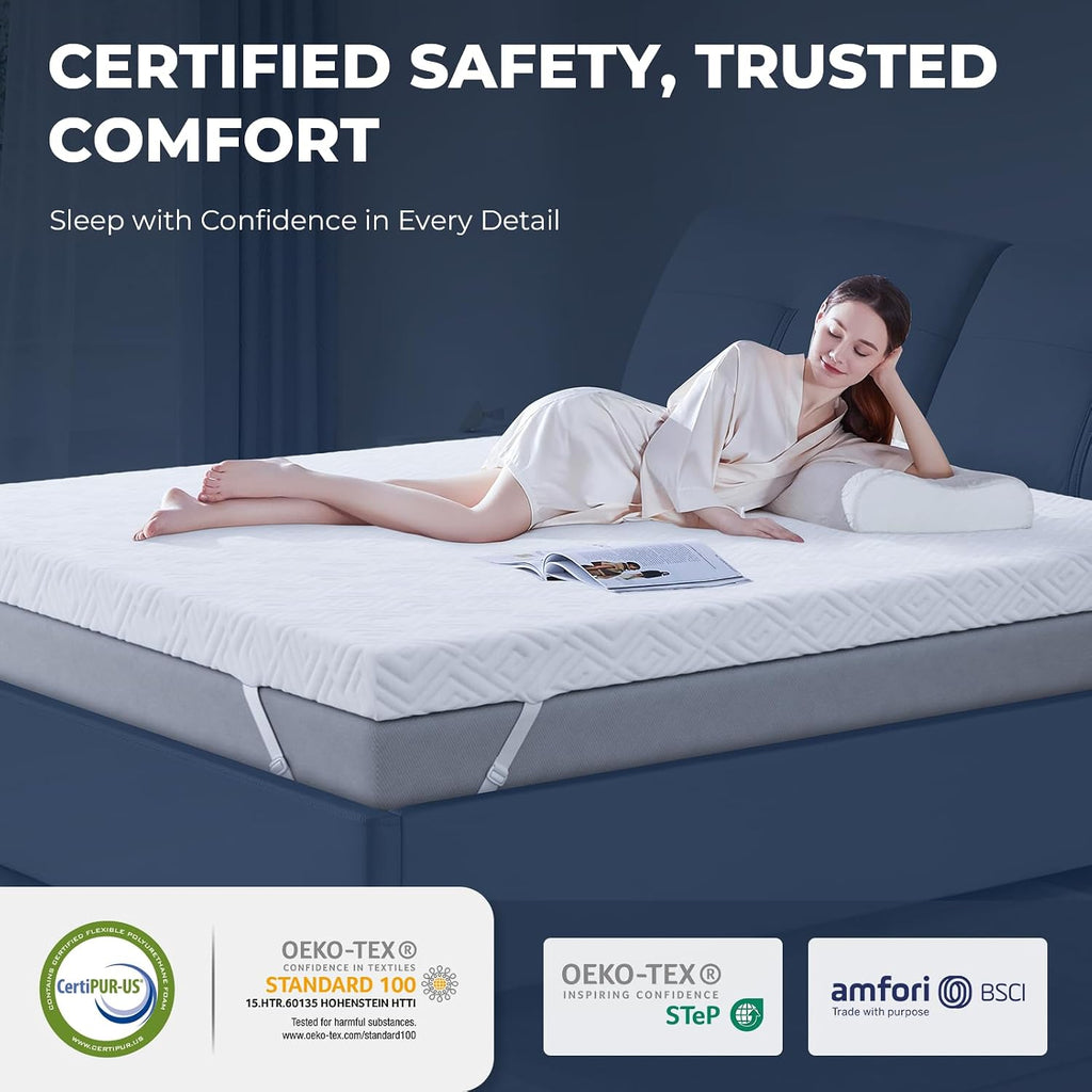 Memory Foam Mattress Topper - 3 Inch Gel Mattress Pad for Pressure Relief, Premium Soft Cooling Sleep Bed Topper, Non-Slip Design with Removable & Washable Cover,Cal King