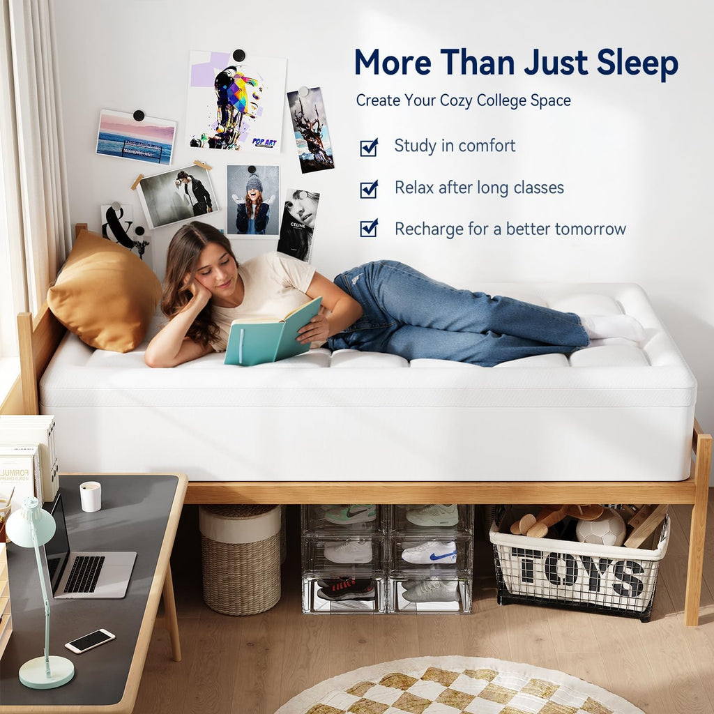 ELEMUSE Twin XL Dual Layer 3 Inch Memory Foam Mattress Topper for College Studends, Dorm Room Essentials, 2 Inch Cooling Gel Foam and 1 Inch Soft Pillow Top Bed Pad,Back to School Comfortable Support