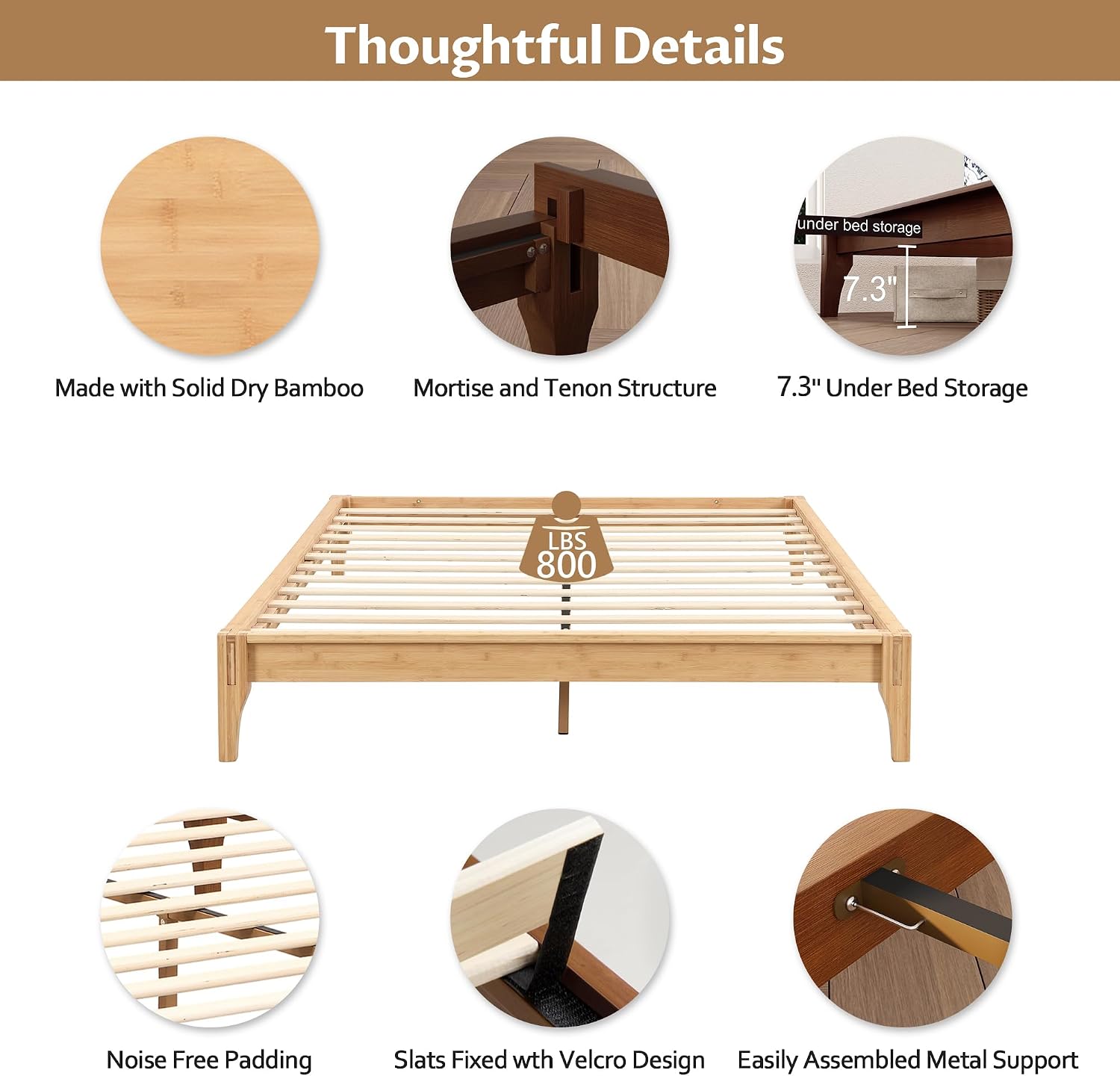 Merax Full Size Bamboo Platform Bed, Mid-Century Modern Bed Frame with Wood Slat Support, No Box Spring Needed, Easy Tool-Free Assembly, Natural