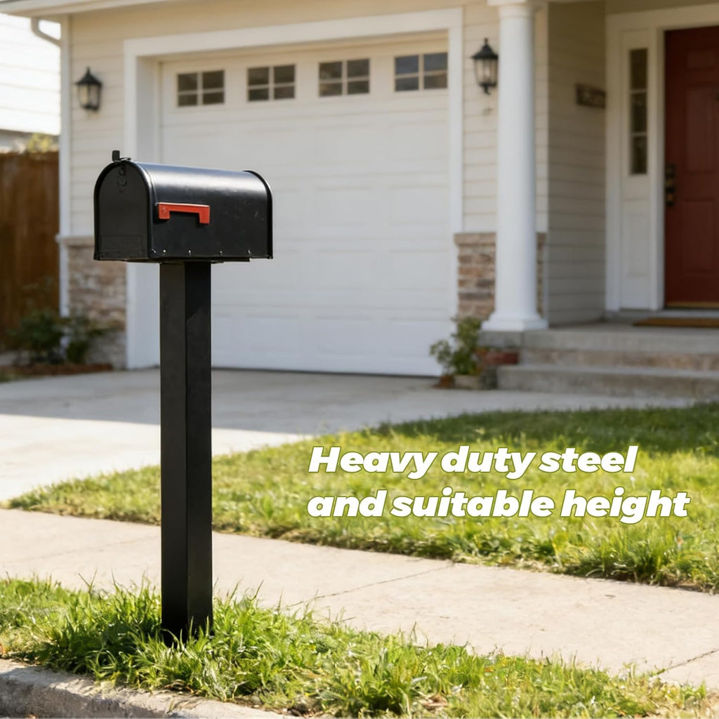 Outside Metal Mailbox Post, 34 inch In-Ground Heavy Duty Mailbox Pillar, Universal mounting Panel fits Most mailboxes. Suitable for Residential Roadside mailboxes