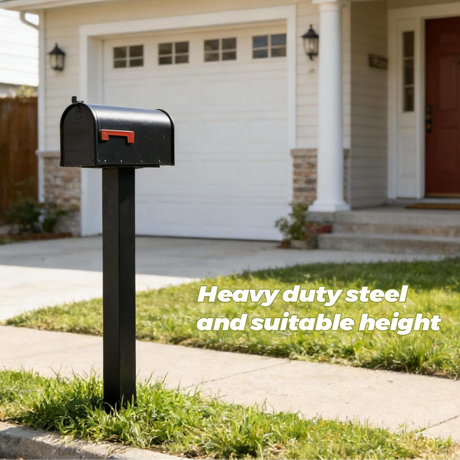 Outside Metal Mailbox Post, 34 inch In-Ground Heavy Duty Mailbox Pillar, Universal mounting Panel fits Most mailboxes. Suitable for Residential Roadside mailboxes