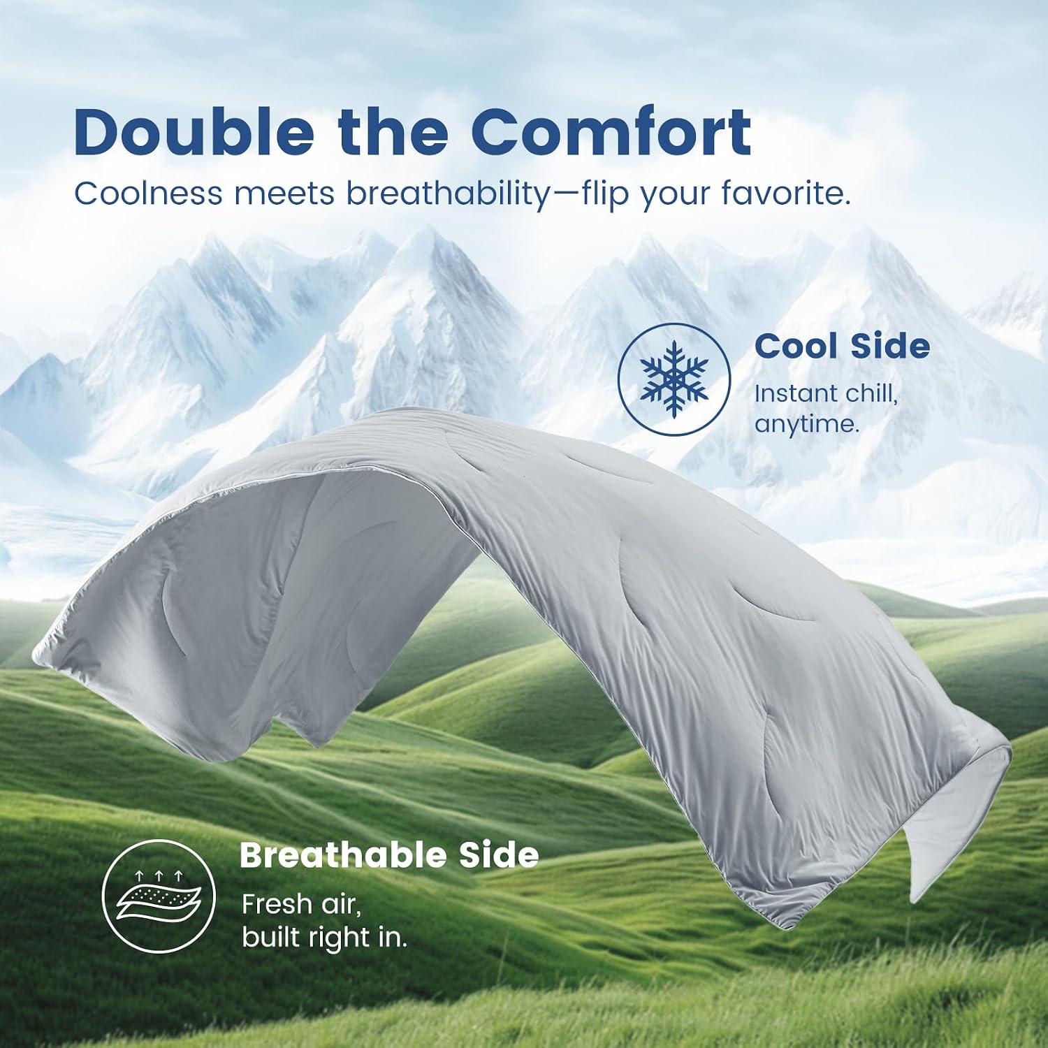 Cozy Bliss Cooling Comforter Cali King Size, Reversible Lightweight Cooling Blankets for Hot Sleepers and Night Sweats, Q-Max>0.45 Soft Breathable Silky Smooth Summer Comforter, Cool Grey, 106'x96'