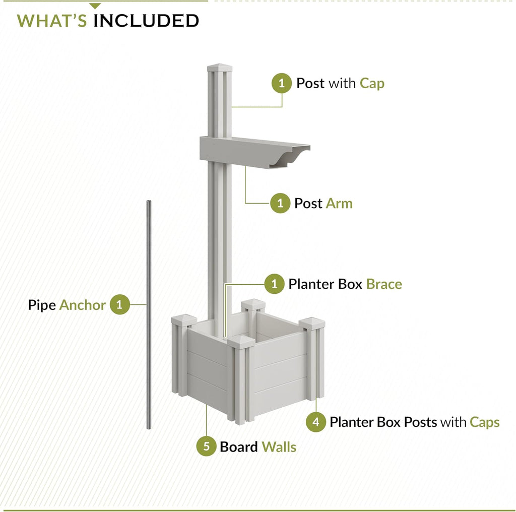 4.5ft H (1 Post w/Planter) No Dig Zippity Majestic Mailbox Post with Planter Box, White Vinyl Support for Outdoor Mail, Decorative Column w/Flower Box, Architectural Mount for Letter Box, ZP19027