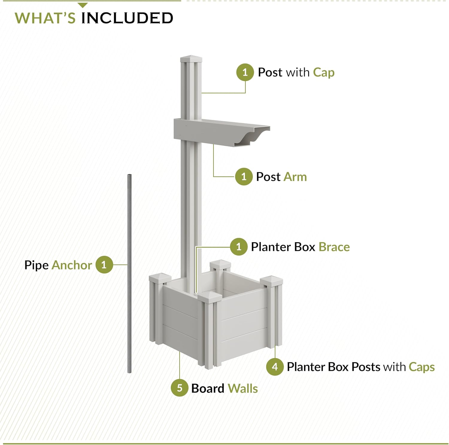 4.5ft H (1 Post w/Planter) No Dig Zippity Majestic Mailbox Post with Planter Box, White Vinyl Support for Outdoor Mail, Decorative Column w/Flower Box, Architectural Mount for Letter Box, ZP19027
