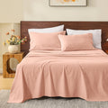MEISHANG 100% French Pure Linen Sheets King Size - Bed Sheets 4 Piece Sets, Soft Durable Flax Linen, Anti-Tear Breathable Moisture Wicking with 16' Deep Pocket (Light Red)