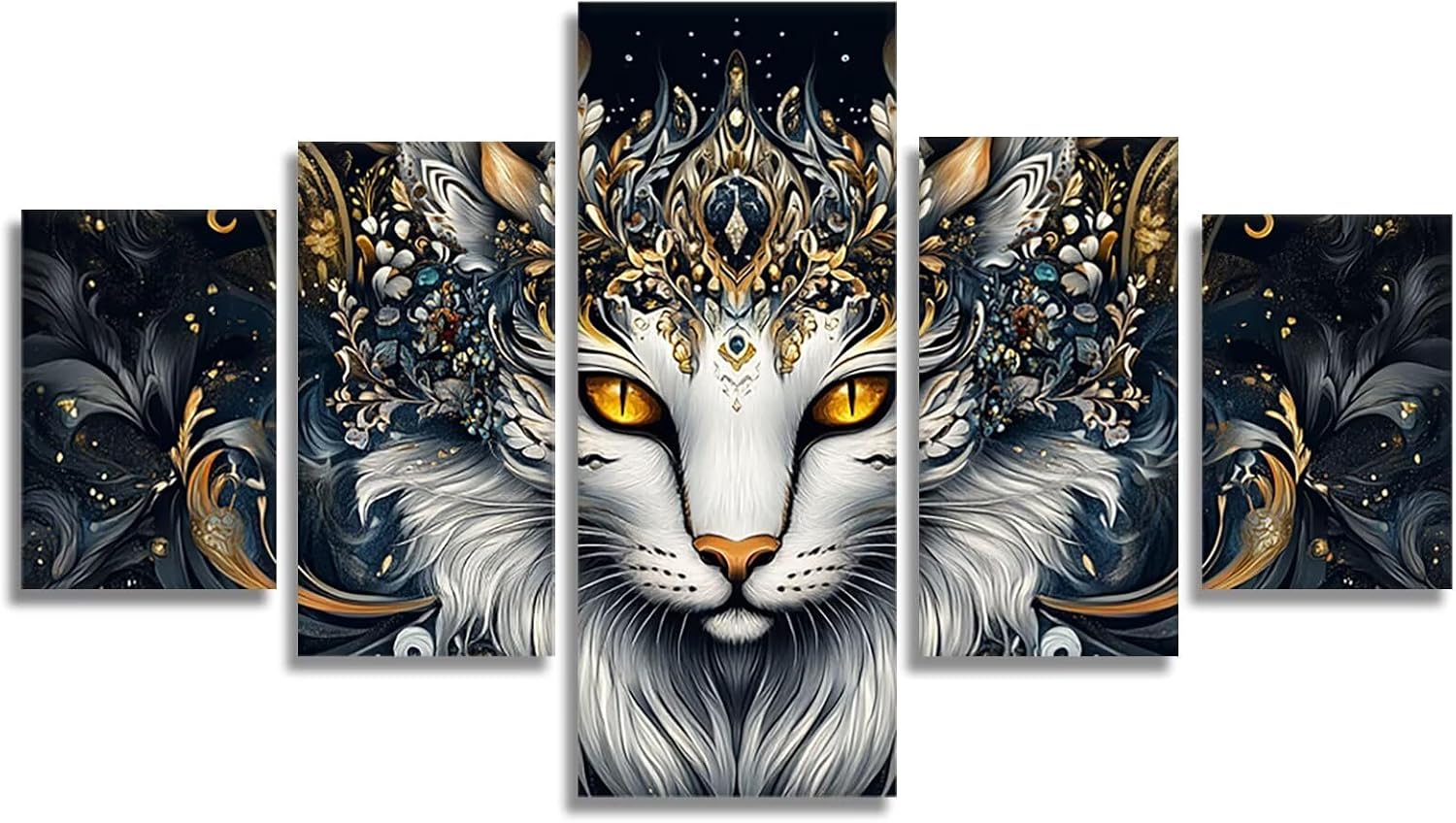 Strange Cat Diamond Art 5 Piece Diamond Painting Animal 5D Full Round Drill Dimond Art Paintings Crystal Crafts for Adults Gem Painting for Home Decor, Large Artwork for Wall 48 x 100 Inch, Model477
