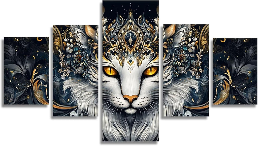 Strange Cat Diamond Art 5 Piece Diamond Painting Animal 5D Full Round Drill Dimond Art Paintings Crystal Crafts for Adults Gem Painting for Home Decor, Large Artwork for Wall 60 x 120 Inch, Model477