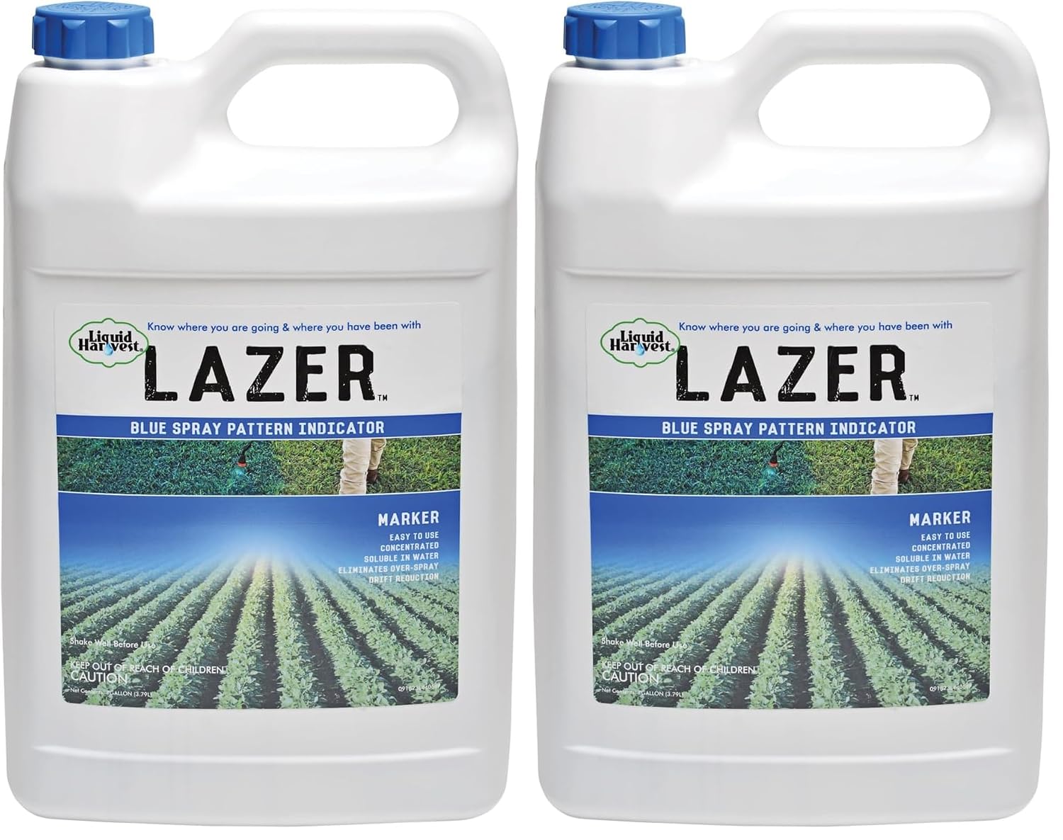 Liquid Harvest Lazer Blue Concentrated Spray Pattern Indicator - 1 Gallon (128 Ounces) - Perfect Weed Spray Dye, Herbicide Dye, Fertilizer Marking Dye, Turf Mark and Blue Herbicide Marker (Pack of 2)