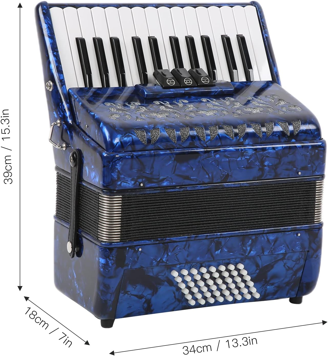 Focket Accordion, 26 Key 48 Bass Celluloid Piano Accordion with Straps, Professional International Standard ABS Piano Keyboard Musical Instrument for Stage Performance