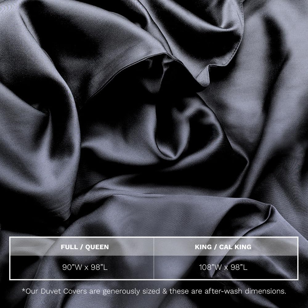 LUXOME Luxury Duvet Cover | Oversized Fit | 100% Viscose from Bamboo | Silky Soft Feel | Thermal-Regulating | 2X Cover Ties | Full/Queen - 90'x98' | Charcoal