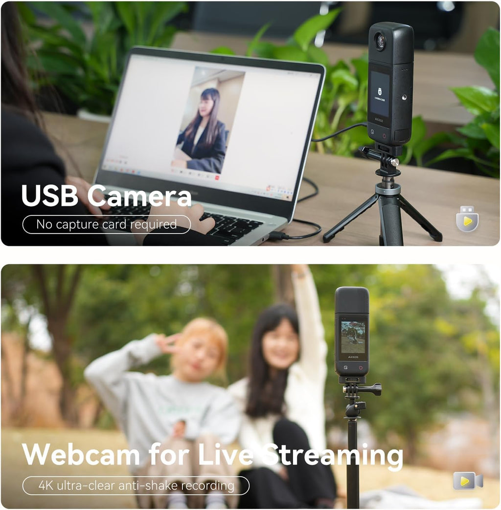 Outdoor Wireless 4K Live Streaming Camera, StreamCam for Live Streaming, HDR, 180° Rotating Lens, 240 Mins Battery, IPx4 Raining-Proof, Dual-Mic Stereo, 167℉ Heat-Resistant, 1/4'Thread Adapter