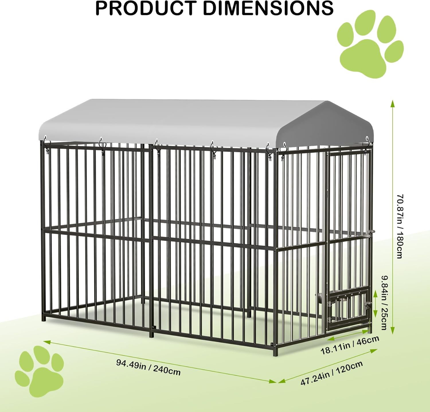 GarveeHome 8×4×6FT Large Heavy Duty Outdoor Dog Kennel, Weatherproof Metal Dog Cage with Lock, Rotating Stainless Steel Feeding Bowl & Waterproof Roof Cover, for All Dog Breeds, Yard or Indoor Use