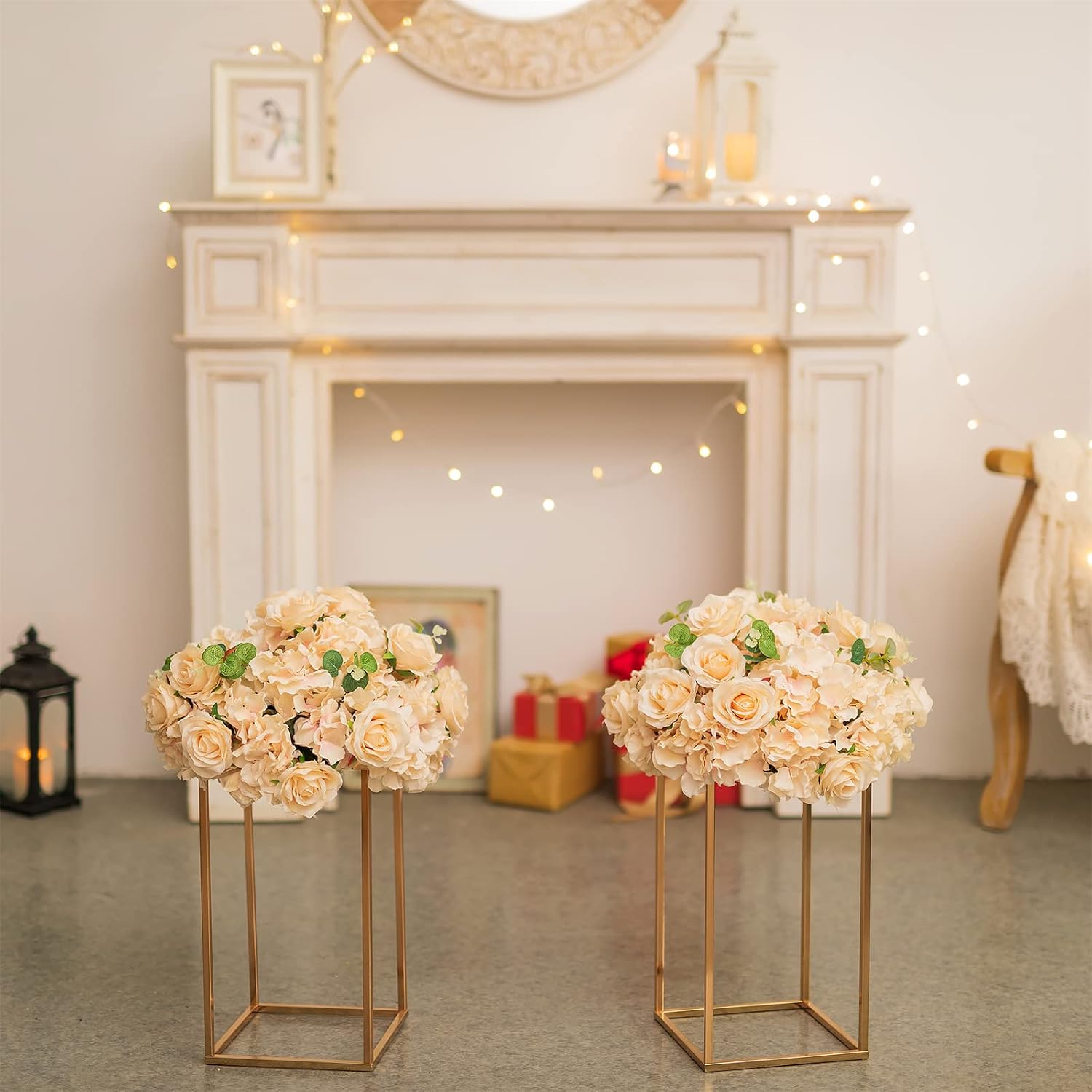 Sziqiqi Wedding Centerpieces Vase for Tables with Plates - 10 Pcs Metal Column Geometric Flower Stand 15.7in Gold Flower Display Rack Decorations for T-Stage Reception Party Fiesta Event Home