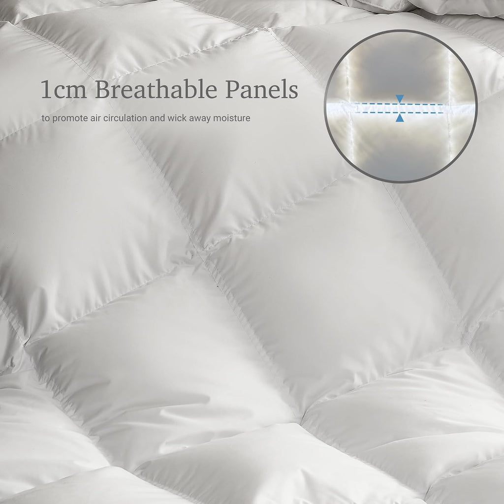 Hotel Grand White Goose Down Fiber Comforter King Size - All Season Hotel Collection Duvet Insert King Medium Warmth Comforter with 1cm Breathable Panel, 106' x 90'