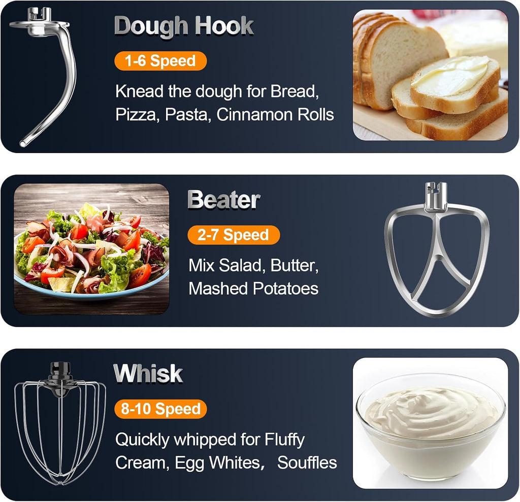 Honinst Stand Mixer, 6.5QT 10-Speed Tilt-Head Electric Stand Mixer, 3-In-1 Kitchen Mixer with Bowl, Dough Hook, Whisk and Beater, Food Mixer for Baking, Cake and Most Home Cooks, Beige